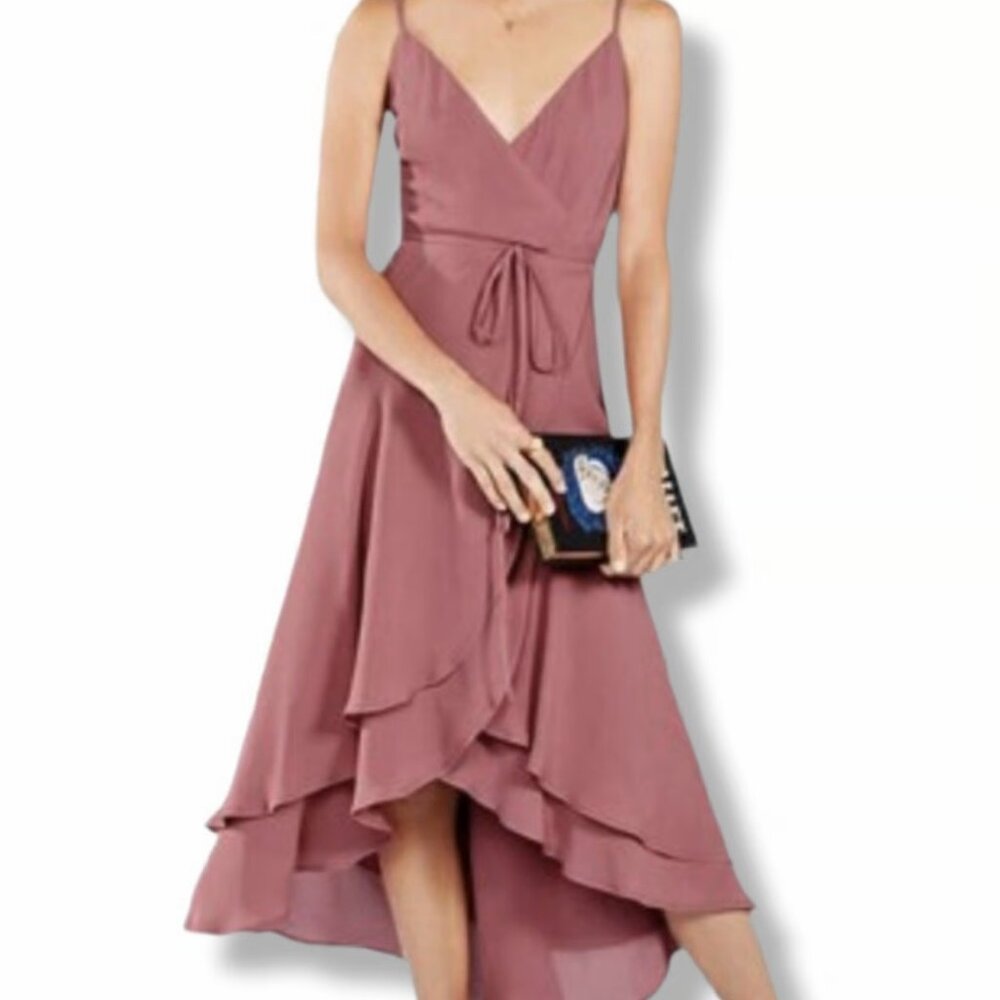 Reformation Dress Mattie Pink Wrap High Low Layered Midi Sleeveless Sz S
